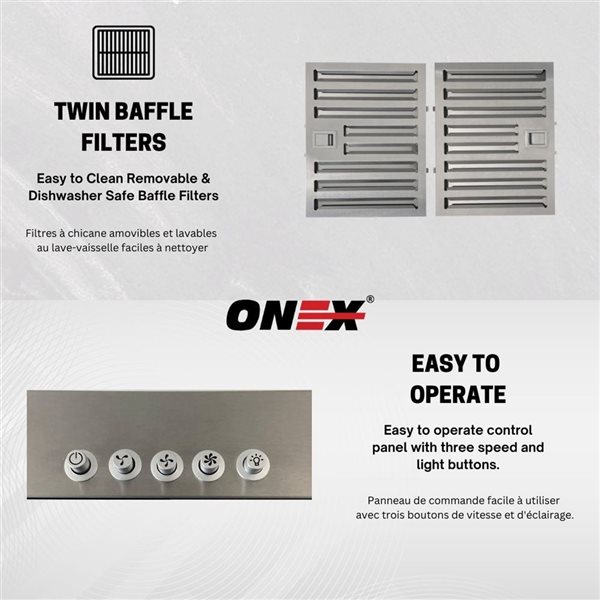 Onex 36-in 600 CFM Stainless Steel Under Cabinet Range Hood