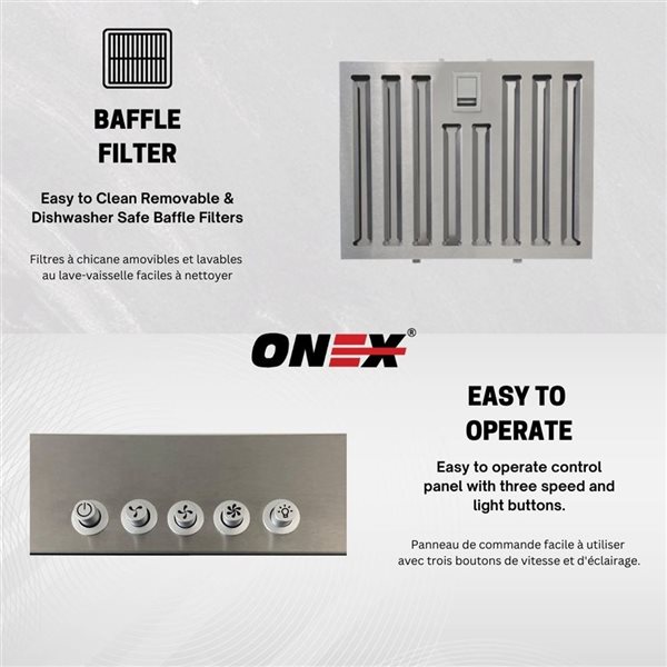 Onex 20-in 600 CFM Stainless Steel Under Cabinet Range Hood