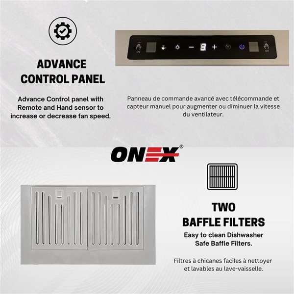 Onex 36-in 800 CFM Stainless Steel Wall-Mounted Range Hood