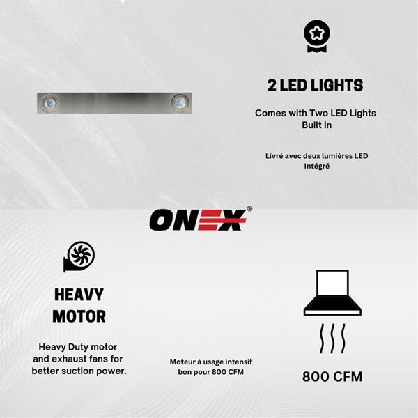 Onex 36-in 800 CFM Stainless Steel Wall-Mounted Range Hood