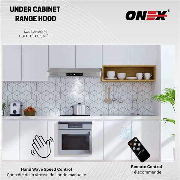 Onex 30-in 900 CFM Black Stainless Steel Under Cabinet Range Hood