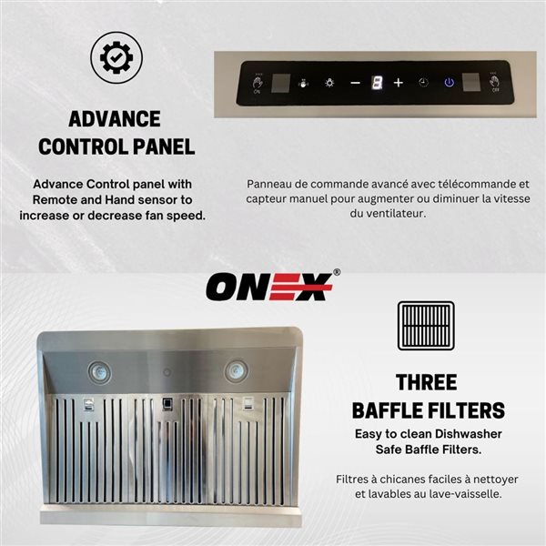 Onex 30-in 900 CFM Black Stainless Steel Under Cabinet Range Hood