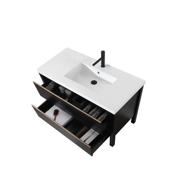 GEF Sloane 41.7-in Black Single Sink Bathroom Vanity with White Polymarble Top