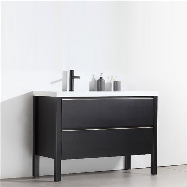 GEF Sloane 41.7-in Black Single Sink Bathroom Vanity with White Polymarble Top