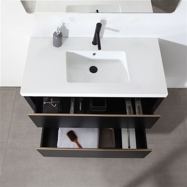 GEF Sloane 41.7-in Black Single Sink Bathroom Vanity with White Polymarble Top