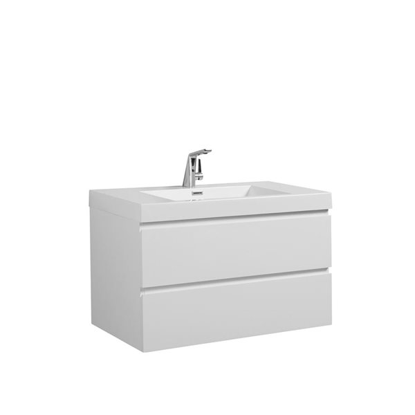 Meuble-lavabo simple blanc à comptoir blanc de similimarbre 35,4 po Almere de GEF