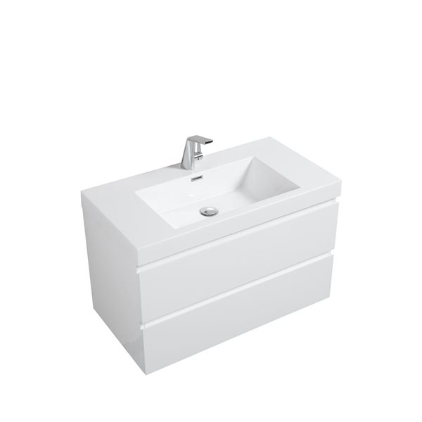 Meuble-lavabo simple blanc à comptoir blanc de similimarbre 35,4 po Almere de GEF