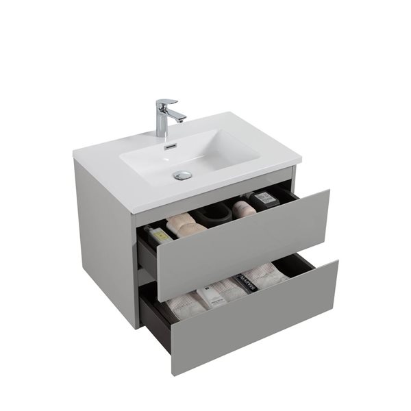 GEF Almere 31.5-in Grey Single Sink Bathroom Vanity with White Polymarble Top