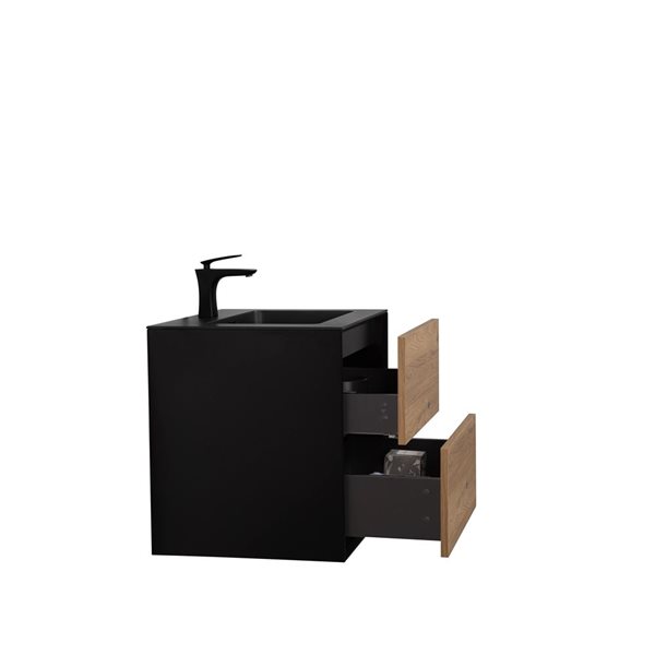 GEF Floy 23.6-in Black And Rough Oak Single Sink Bathroom Vanity with Black Engineered Stone Top
