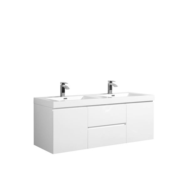 GEF Almere 59.1-in White Double Sink Bathroom Vanity with White Polymarble Top