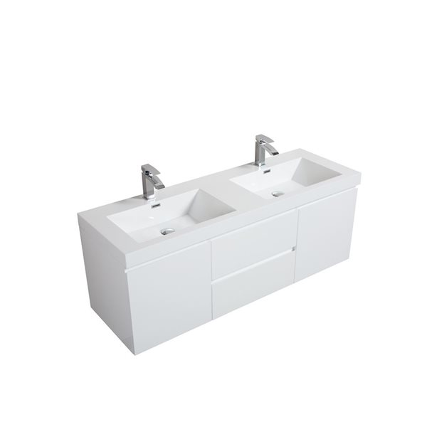 GEF Almere 59.1-in White Double Sink Bathroom Vanity with White Polymarble Top