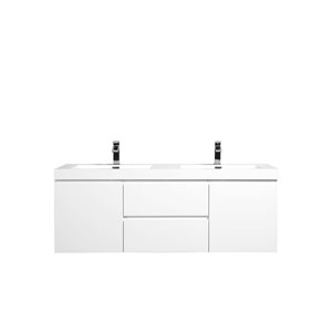 GEF Almere 59.1-in White Double Sink Bathroom Vanity with White Polymarble Top