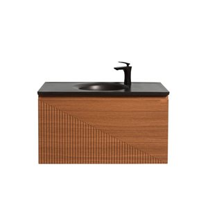 GEF Samantha 35.67-in Light Oak Single Sink Bathroom Vanity with Black Engineered Stone Top