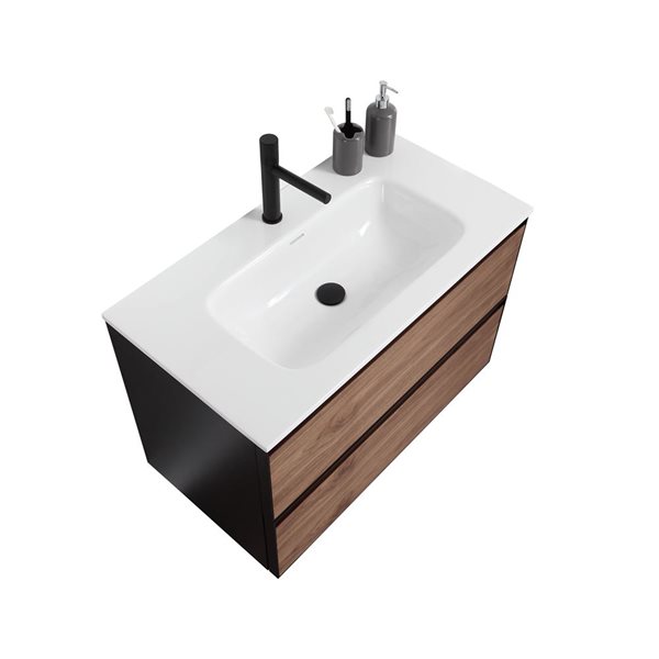 GEF Sage 35.43-in Walnut Single Sink Bathroom Vanity with White Solid Surface Top