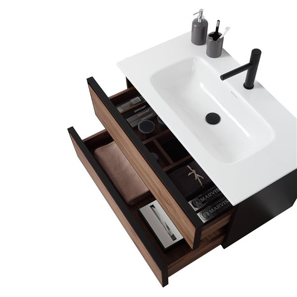 GEF Sage 35.43-in Walnut Single Sink Bathroom Vanity with White Solid Surface Top