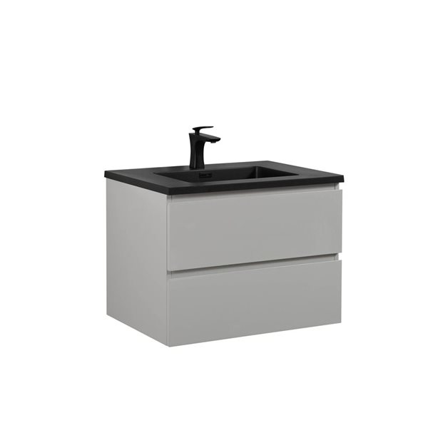 GEF Almere 31.5-in Grey Single Sink Bathroom Vanity with Black Engineered Stone Top