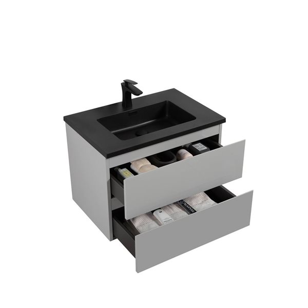 GEF Almere 31.5-in Grey Single Sink Bathroom Vanity with Black Engineered Stone Top
