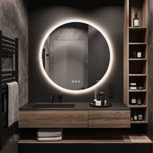 KINWELL 32 x 32-in Frameless Round LED Light Bathroom Vanity Mirror