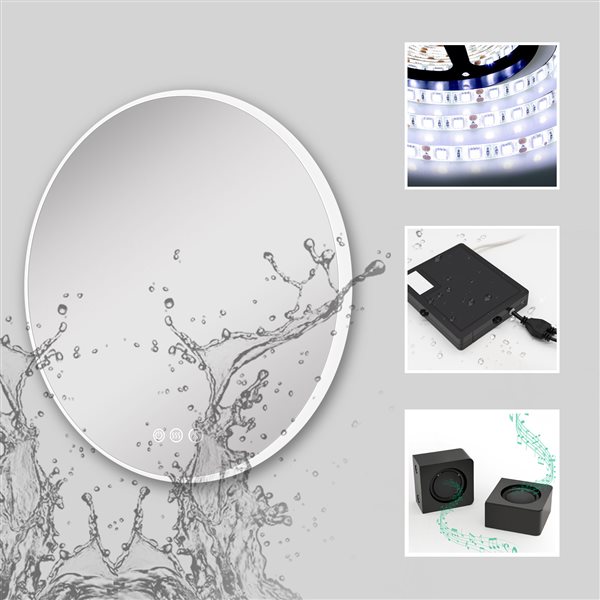 KINWELL 24 x 24-in Frameless Round LED Light Bathroom Vanity Mirror