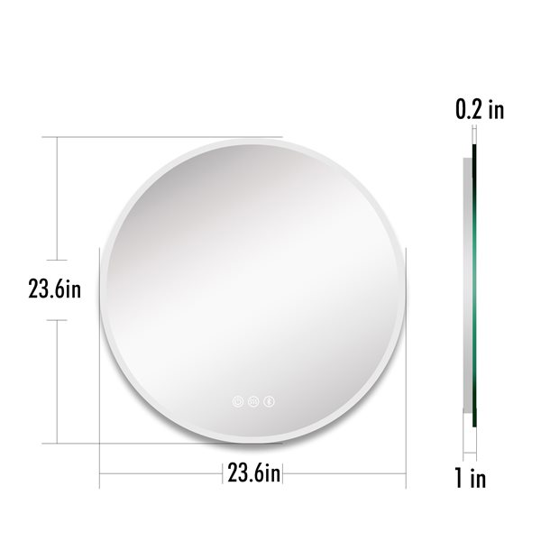 KINWELL 24 x 24-in Frameless Round LED Light Bathroom Vanity Mirror