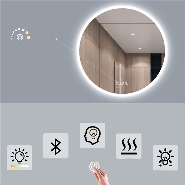 KINWELL 24 x 24-in Frameless Round LED Light Bathroom Vanity Mirror