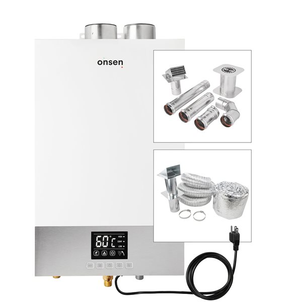 Chauffe-eau résidentiel 14L  sans réservoir au gaz naturel 3,7 gal/min 100 000 BTU avec kit ventilaton complet de Onsen