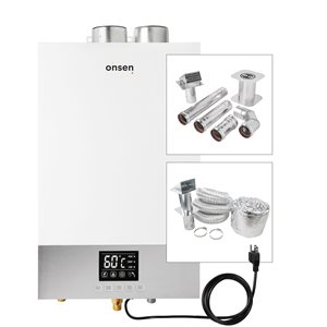 Chauffe-eau résidentiel 14L  sans réservoir au gaz propane 3,7 gal/min 97 000 BTU avec kit ventilaton complet de Onsen