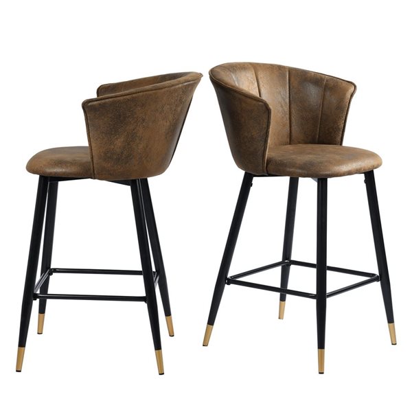 Homycasa Doncic Counter & Bar Stools Vintage Brown Suede Fabric - Set of 2