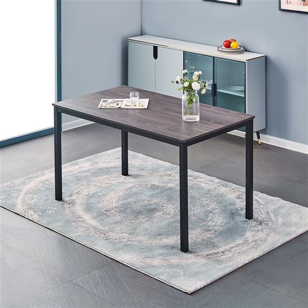 FurnitureR Black Metal Dining Table with Brown MDF Top 47-in