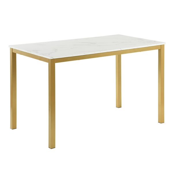 FurnitureR Modern Gold Metal Dining Table with White Marble Top 47-in ...