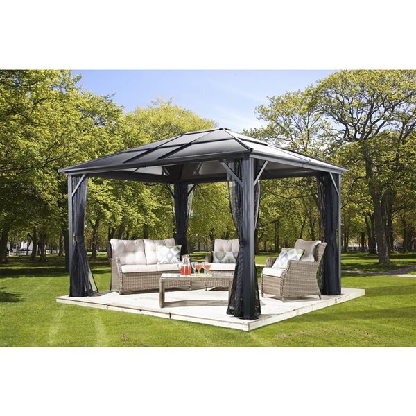 Abri de jardin carré Sojag Meridien 10 x 10 po métal gris anthracite avec toit en polycarbonate