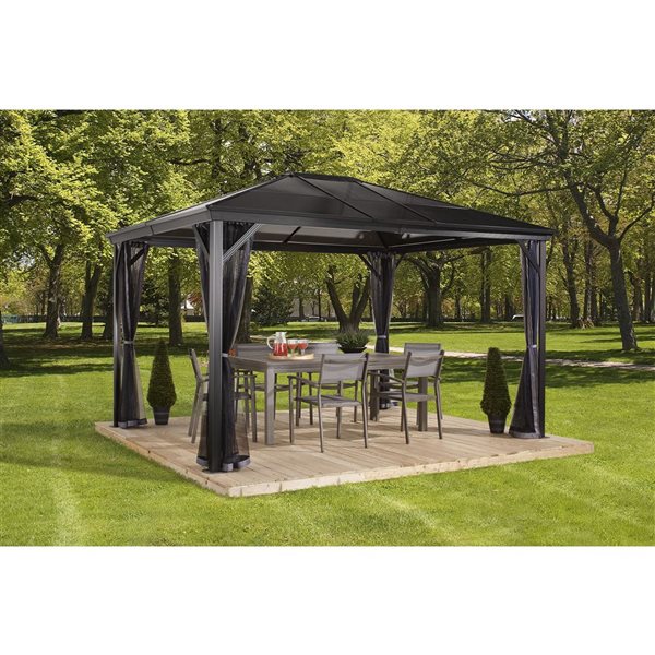 Sojag Verona 10 x 14-in Charcoal Grey Metal Rectangular Gazebo with polycarbonate Roof