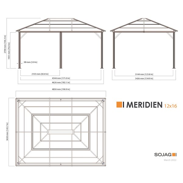 Sojag Meridien 12 x 16-in Charcoal Grey Metal Rectangular Gazebo with polycarbonate Roof