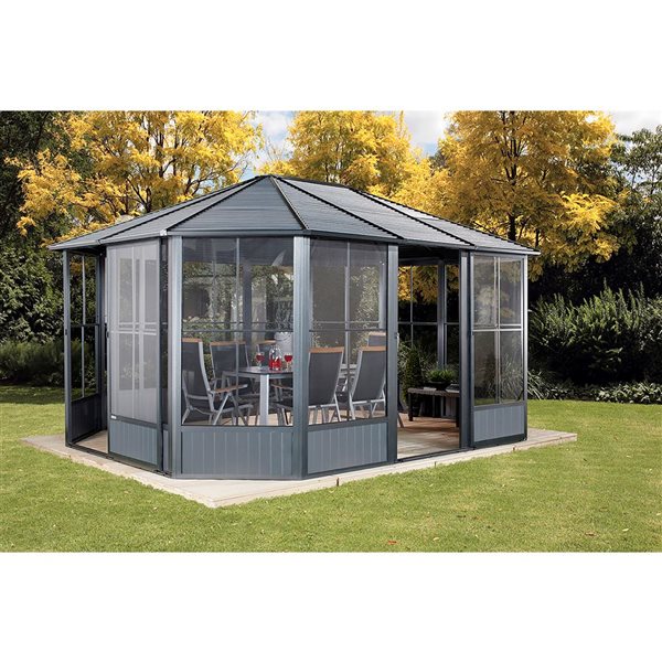 Solarium octogonal Sojag Korado 12 x 15 po métal gris foncé avec toit en acier