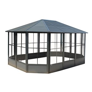 Solarium octogonal Sojag Korado 12 x 15 po métal gris foncé avec toit en acier