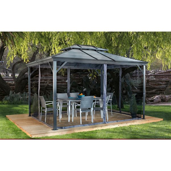 Abri de jardin carré Sojag Ventura II 10 x 10 po métal gris foncé avec toit en acier