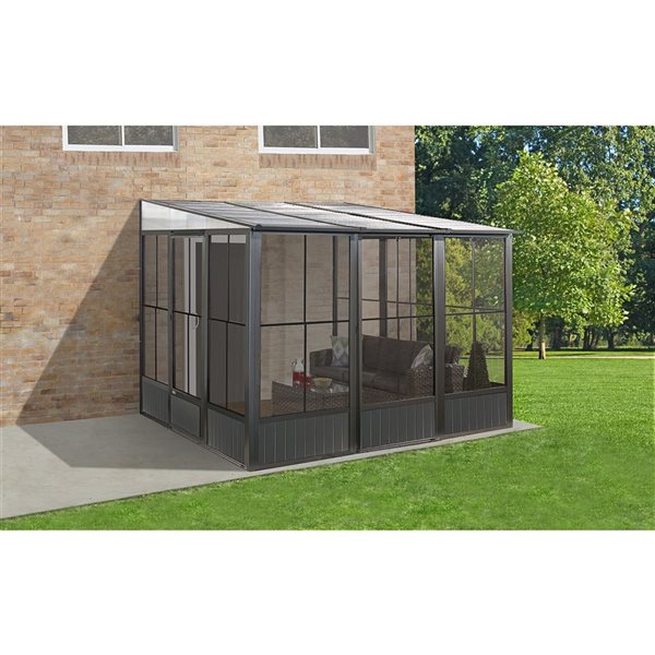 Solarium carré Sojag Korado 10 x 10 po métal gris foncé avec toit en acier