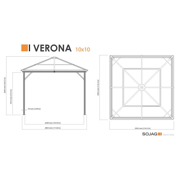 Sojag Verona 10 x 10-in Charcoal Grey Metal Square Gazebo with