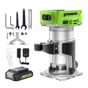 Greenworks 24V Cordless Brushless Compact Router, 2Ah Battery & Charger Included