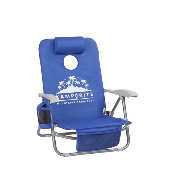 Kamp-Rite Sac It Up Blue Beach Chair with Cornhole Game