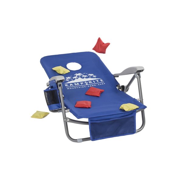 Kamp-Rite Sac It Up Blue Beach Chair with Cornhole Game