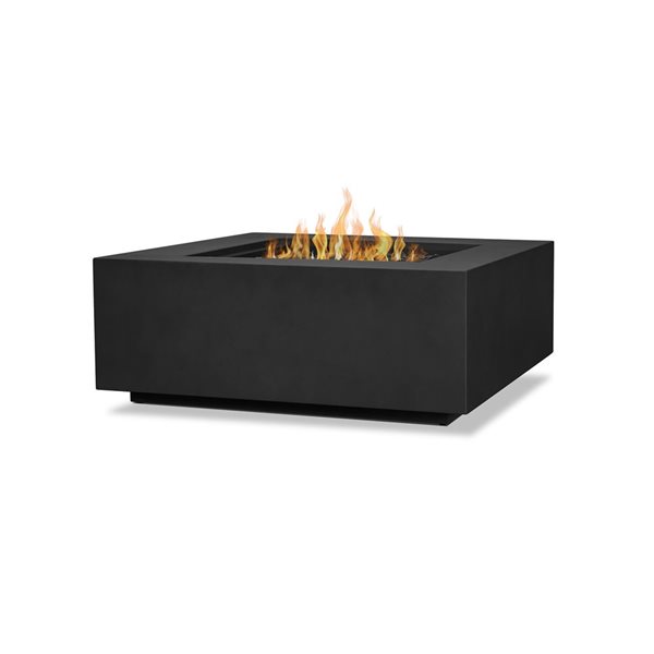 Real Flame Aegean 36-in 50 000 BTU Black Square Propane Fire Table with Natural Gas Conversion Kit