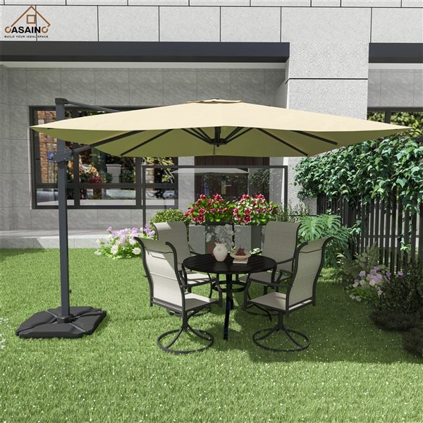 CASAINC 10-ft Square Cantilever Patio Umbrella in Beige - Base Included