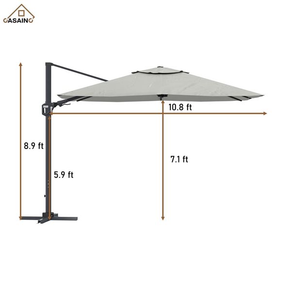 CASAINC 11-ft Grey Cantilever Patio Umbrella