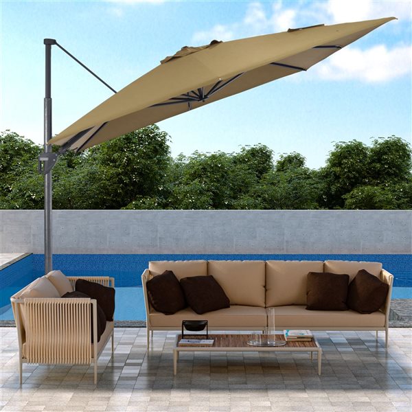 CASAINC 11-ft Beige Square Cantilever Patio Umbrella - Base Included