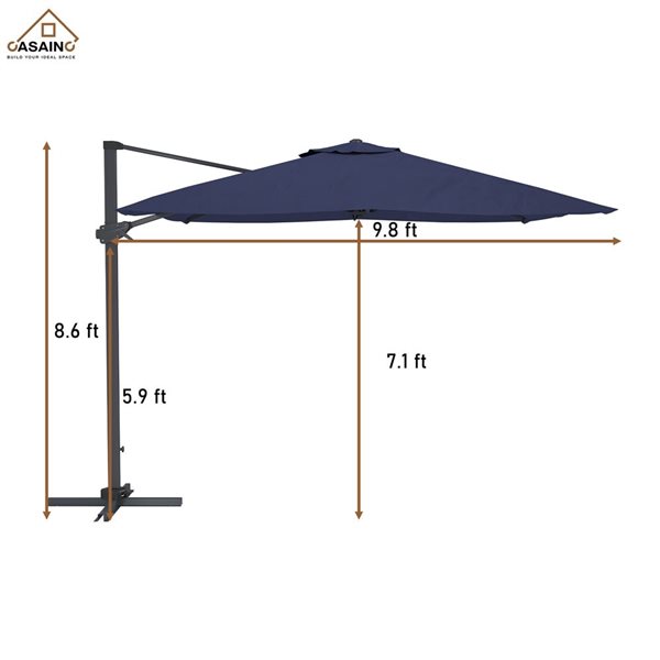 CASAINC 10-ft Navy Blue Square Cantilever Patio Umbrella