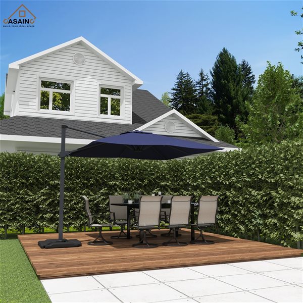 CASAINC 10-ft Navy Blue Square Cantilever Patio Umbrella