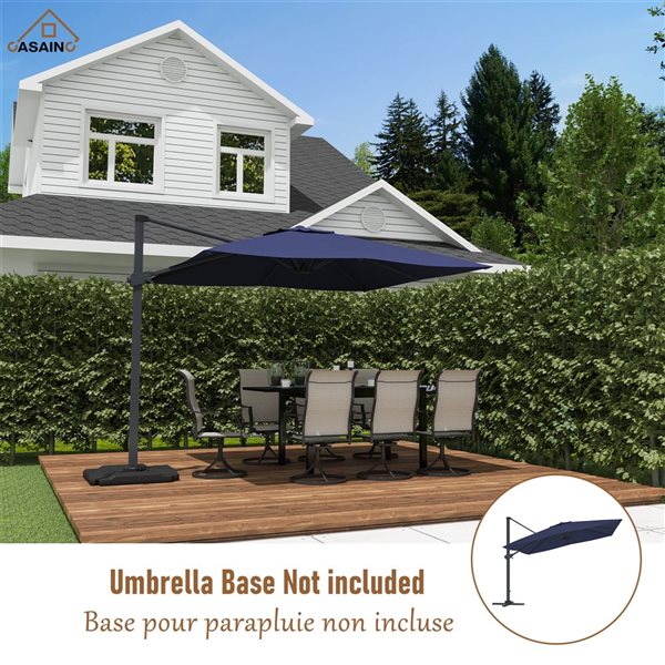 CASAINC 10-ft Navy Blue Square Cantilever Patio Umbrella