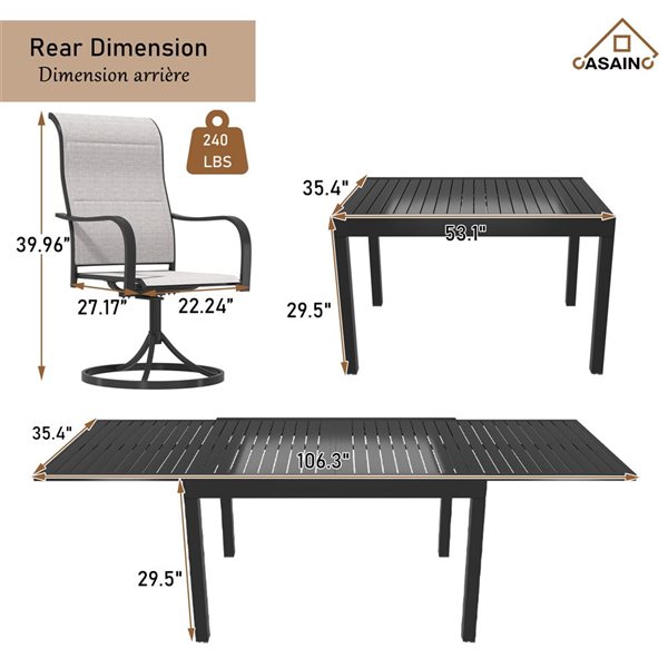 CASAINC 9-Piece Patio Extendable Dining Table