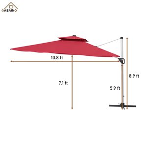 CASAINC 11-ft Red Patio Double Top Umbrella